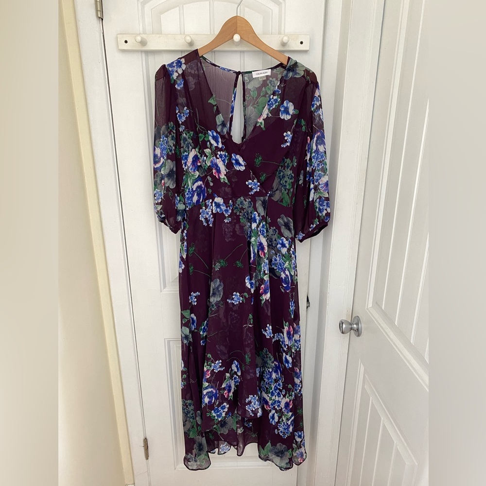 NWOT Purple Faux Wrap Dress | Calvin Klein | Size 8